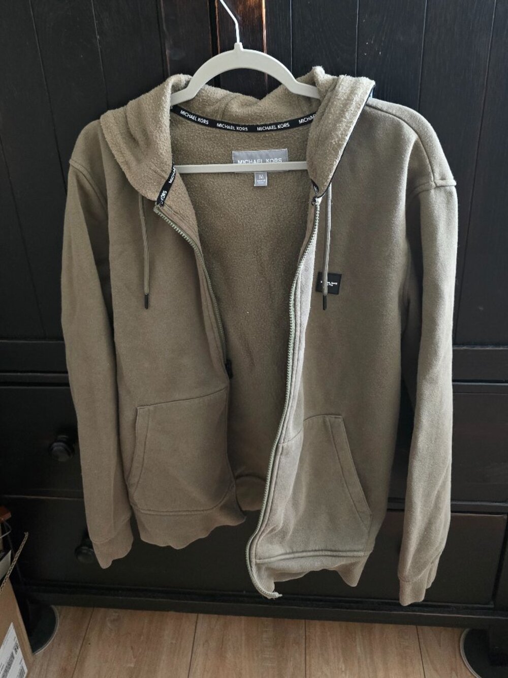 Michael Kors Hoodie Mens M Green Full Zip Fleece Stripe Logo Sweatshirt